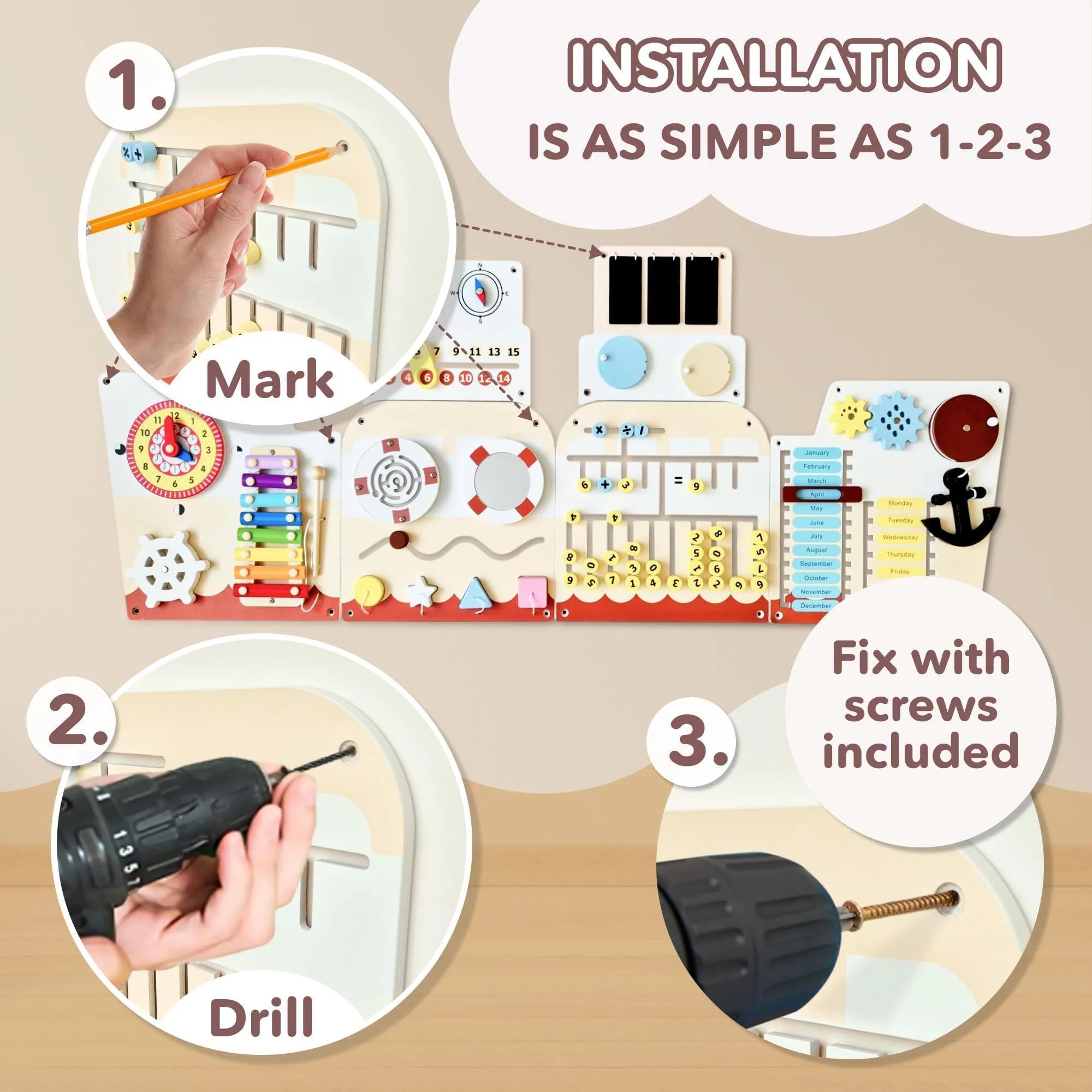 Cateam Sensory Wall Panel for Kids Activity Wall Busy Board for Toddlers and Preschoolers. 16In1 Learning Activity Center. Wooden Montessori Toys for Education and Early Development Ship