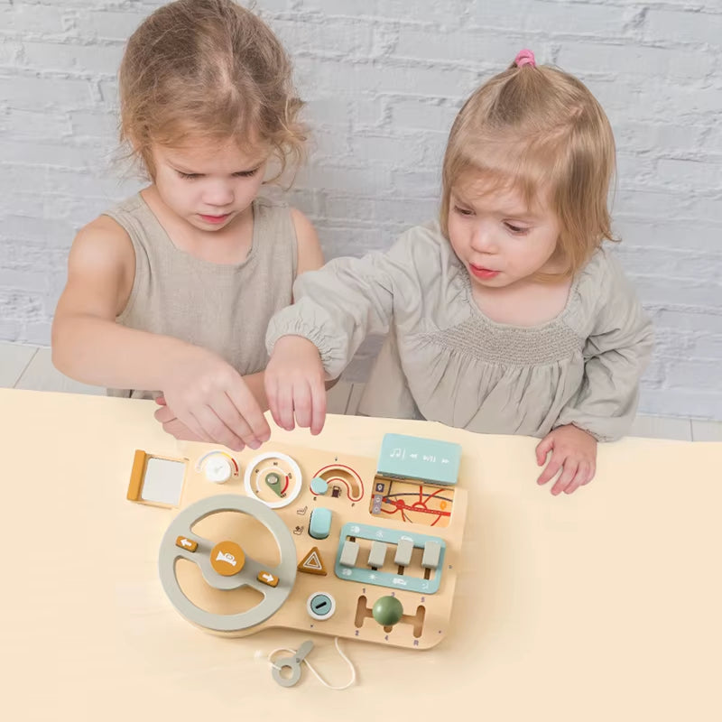 Montessori Toys Baby Wooden Car Steering Wheel Activity Busy Board Baby Wooden Busy Board Early Education Learning Sensory Toys