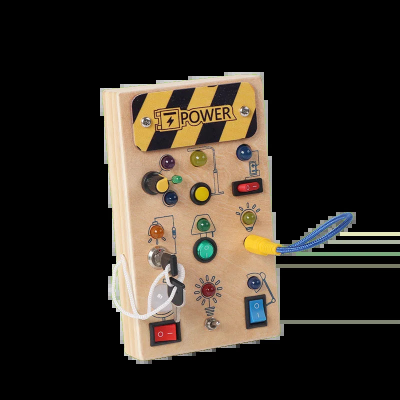 Montessori Toys Wooden Busy Board Switch Toys with Button LED Lights Sensory Travel Toys for Toddler Preschool Learning Activity
