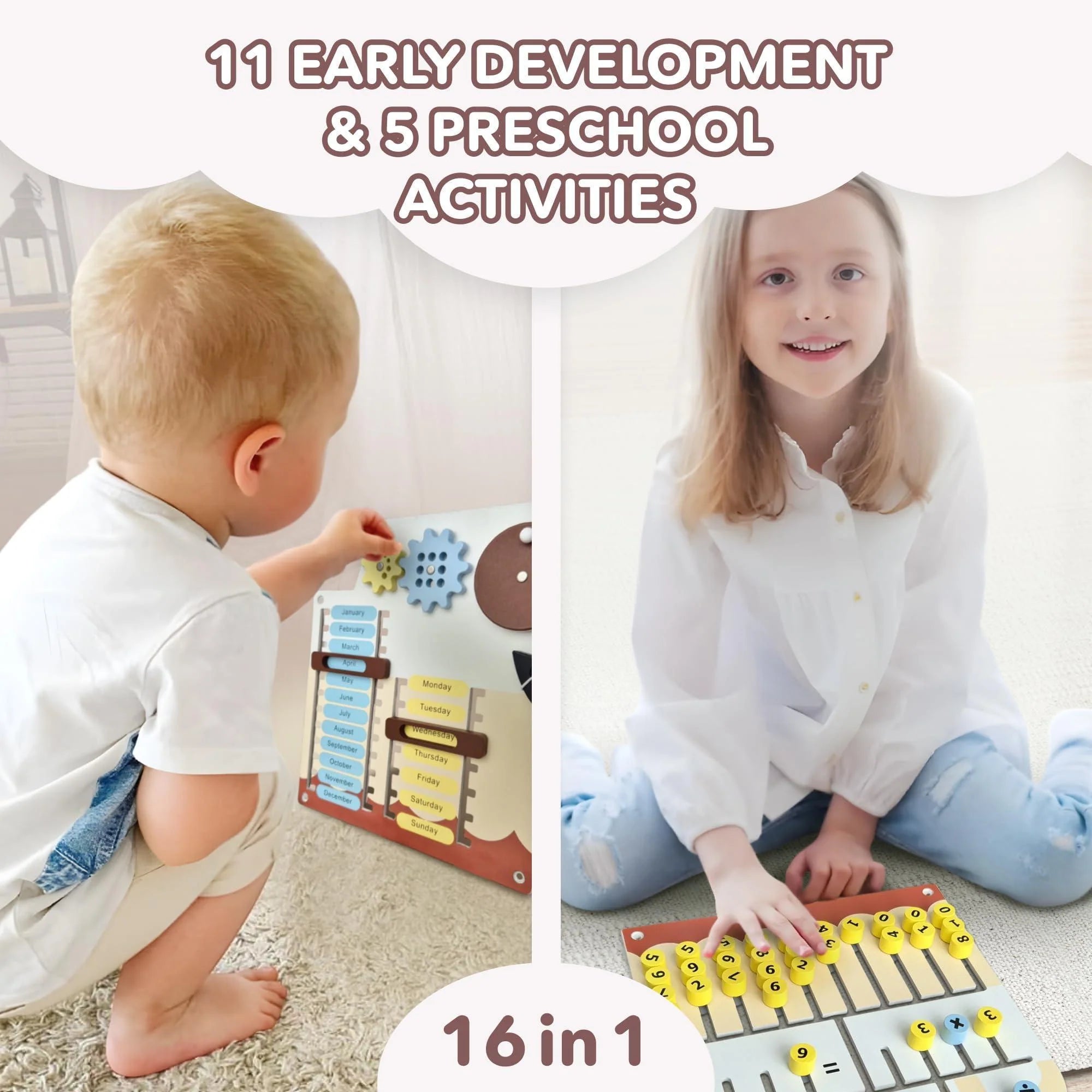 Cateam Sensory Wall Panel for Kids Activity Wall Busy Board for Toddlers and Preschoolers. 16In1 Learning Activity Center. Wooden Montessori Toys for Education and Early Development Ship