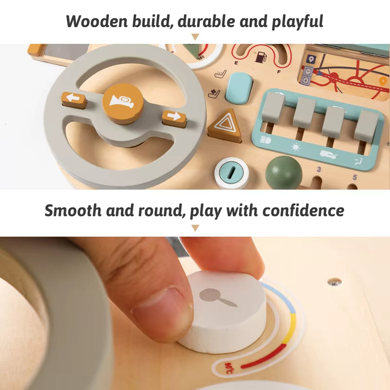Montessori Toys Baby Wooden Car Steering Wheel Activity Busy Board Baby Wooden Busy Board Early Education Learning Sensory Toys