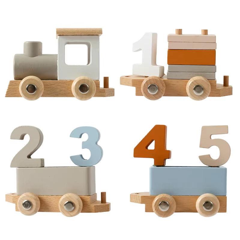 Montessori Toys Wooden Train Birthday Toy Baby Educational Toys Wooden Trolley Baby Learning Toys Number of Wood Baby Toys Gifts