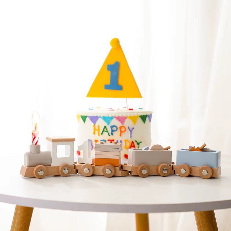 Montessori Toys Wooden Train Birthday Toy Baby Educational Toys Wooden Trolley Baby Learning Toys Number of Wood Baby Toys Gifts