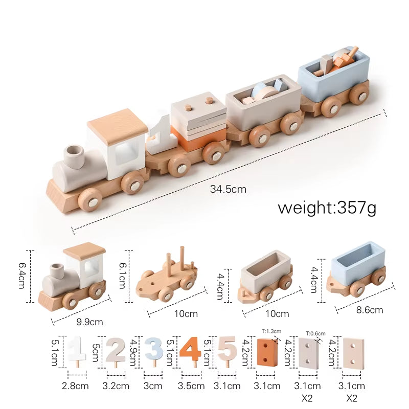 Montessori Toys Wooden Train Birthday Toy Baby Educational Toys Wooden Trolley Baby Learning Toys Number of Wood Baby Toys Gifts