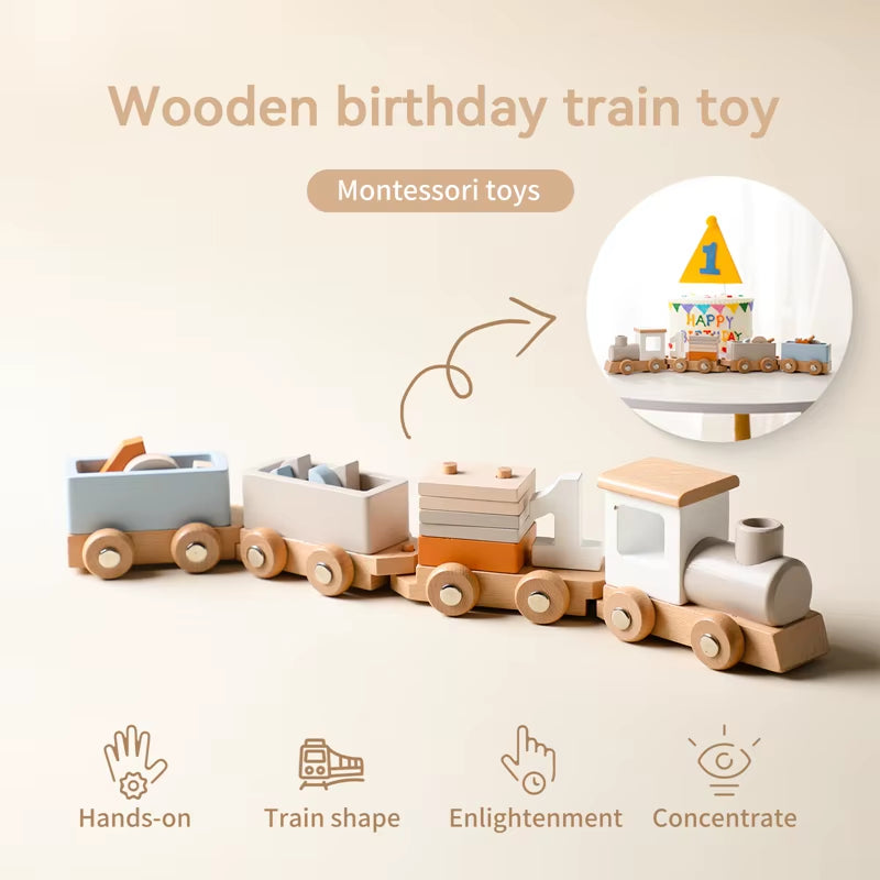 Montessori Toys Wooden Train Birthday Toy Baby Educational Toys Wooden Trolley Baby Learning Toys Number of Wood Baby Toys Gifts